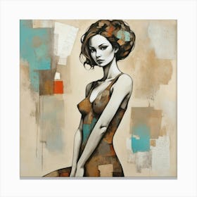 Mixed Media Pose Abstract Figurative Art Print 2 Canvas Print