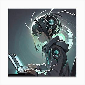 Anime Girl Working On A Laptop Canvas Print