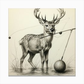 Deer With A Fishing Rod Canvas Print