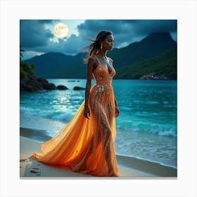 Beautiful Woman On The Beach Canvas Print