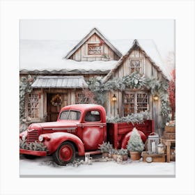 Cute Christmas Truck Cozy Home Snow Canvas Print