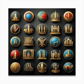 Collection Of Emblematic Icons Each Representing A Different Country Egypt China Cambodia Kore (1) Canvas Print