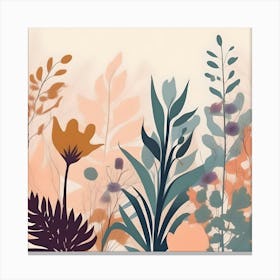 Botanical Illustration Silhouette, Peach, Turquoise, Burgundy and Mustard Canvas Print