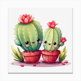 Cute Cactus Couple Canvas Print