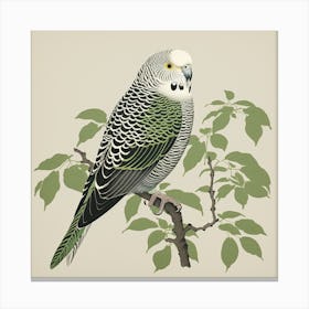 Ohara Koson Inspired Bird Painting Budgerigar 2 Square Canvas Print