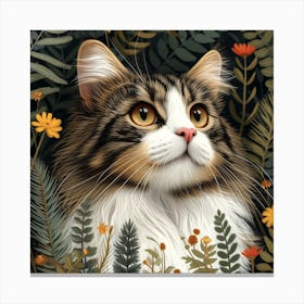 Cat In Flowers Canvas Print