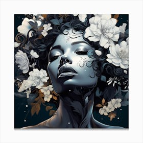 Portrait Of A Woman With Flowers 3 Canvas Print