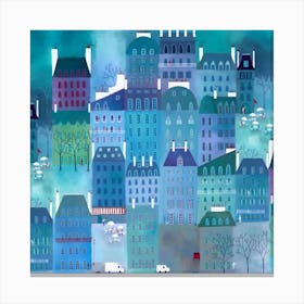 Paris Cityscape Blue Canvas Print