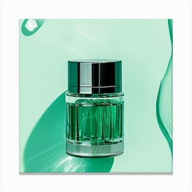 Green Perfume Bottle On A Green Background Canvas Print