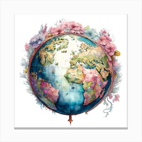 Pink Flower Decorated Globe Canvas Print