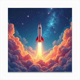 Rocket Amidst A Watercolor Vibrant Cosmic Panorama 1 Canvas Print