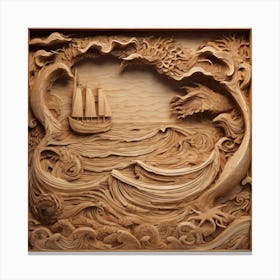 255235 Wooden Sculpture Of A Seascape, With Waves, Boats, Xl 1024 V1 0 Canvas Print