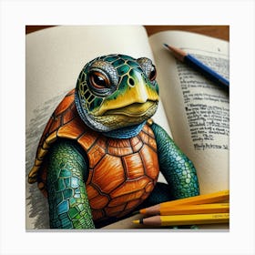 Turtle In A Book Canvas Print