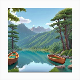 Two Boats On A Lake Canvas Print