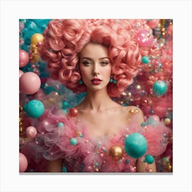 Pink Haired Girl With Balloons Canvas Print