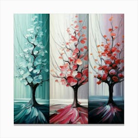 Three different palettes each containing cherries in spring, winter and fall 6 Canvas Print