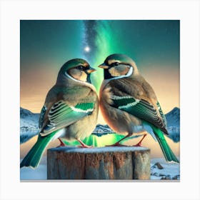 Firefly A Modern Illustration Of 2 Beautiful Sparrows Together In Neutral Colors Of Taupe, Gray, Tan (74) Canvas Print