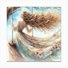 Girl Swinging On Tree Canvas Print