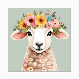 Floral Baby Sheep Nursery Illustration (18) Canvas Print