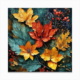 Autumn Leaves, Design A Piece Featuring Elements Of Nature Such As Leaves And Flowers, Autumn Flowers Canvas Print