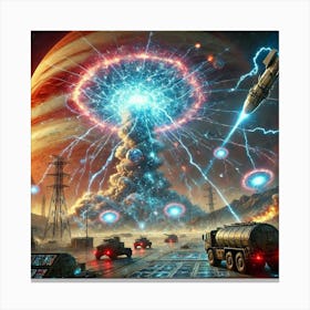 A Sci Fi Depiction Of Ion Storm Missiles Impact Canvas Print