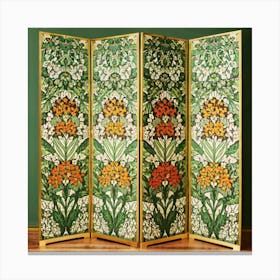 A Floral Design In A Green And Orange Room Divid (2) Canvas Print