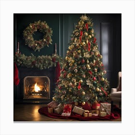 Christmas Tree In The Living Room Canvas Print