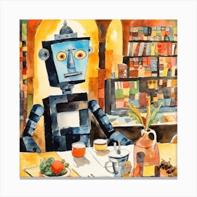 Robot At The Cafe Canvas Print