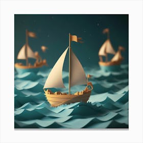 Paper Boat In The Sea Canvas Print