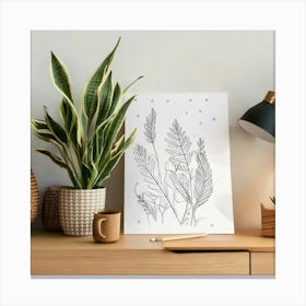 Firefly Scandinavian Minimalist Workspace With Pencil And Flora Sketch 6297 Canvas Print