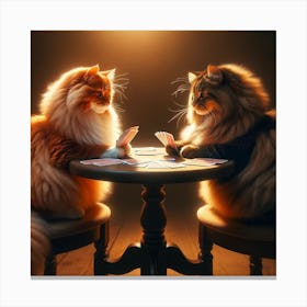 Two Cats Playing Cards Canvas Print