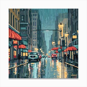 Rainy Night In The City, Design An Artwork Of A Bustling City Street In The Rain Canvas Print