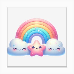 Rainbow Clouds And Stars Canvas Print