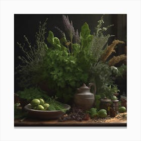 Table Full Of Herbs Canvas Print