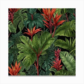 Tropical Leaves On A Black Background Canvas Print