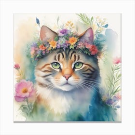 Cat With Flower Crown Canvas Print