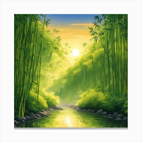 A Stream In A Bamboo Forest At Sun Rise Square Composition 72 Canvas Print