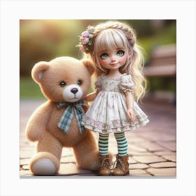 Little Girl With Teddy Bear 14 Canvas Print