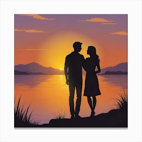 Couple Silhouette In The Sunset Canvas Print