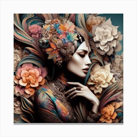 Muslim Woman With Flowers Canvas Print