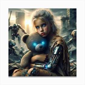 Robot Girl With Teddy Bear Canvas Print