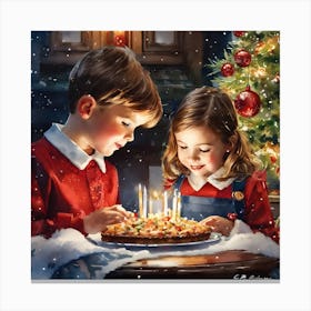 Children Celebrating Christmas Canvas Print