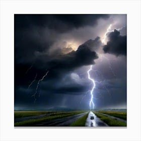 Lightning Over A Field Canvas Print