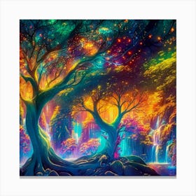 A captivating scene of trees that appear to be alive, with twinkling lights and vibrant 16 Canvas Print