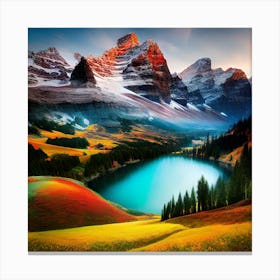 Mountain Lake At Sunset Canvas Print