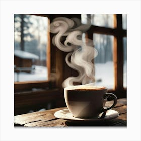 Cup Of Coffee In Front Of Window Canvas Print