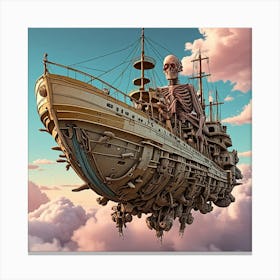 Steampunk Ship Flying Cubism Style Canvas Print