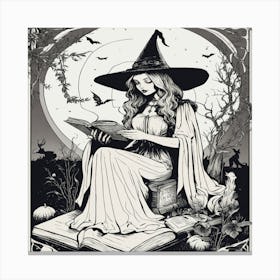 Witch Reading A Book Canvas Print