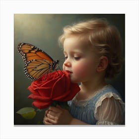 Butterfly Kissing A Rose Canvas Print