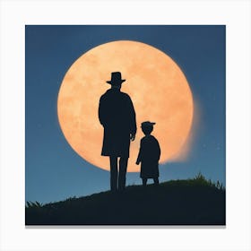 Silhouette Of A Man And Child Canvas Print